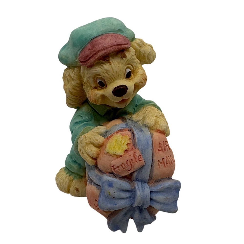 Vintage Dog Figurine Air Mail‎ Package Fragile Decor Cute Puppy Statue Love 1994